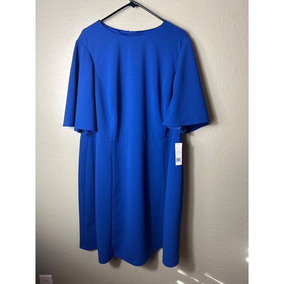 NWT Donna Morgan Plus Size Crew Neck Mini Dress with Elbow Flutter Sleeves 22W - Picture 2 of 7
